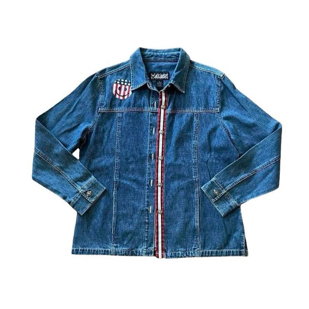 Vintage Denim Jacket with Americana Trim - Size 12